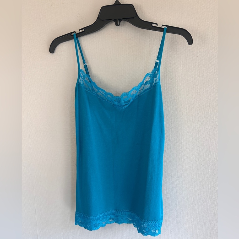 Y2K EXPRESS Lace Trim Cami Tank Top Stretch Teal Camisole Coquette Indie Size M - Picture 3 of 10